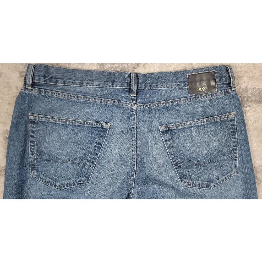 Hugo Boss TEXAS Men's Straight Baggy Fit Blue Denim Logo Jeans Sz 37x29